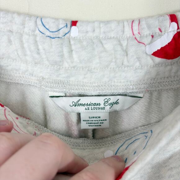 American Eagle Light Gray High Waisted Santa Smiley Face Wide Leg Sweatpants - Picture 9 of 9